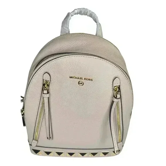 NWT Michael Kors Brooklyn Medium Studded Pebbled Leather Soft Pink Backpack - Picture 3 of 12